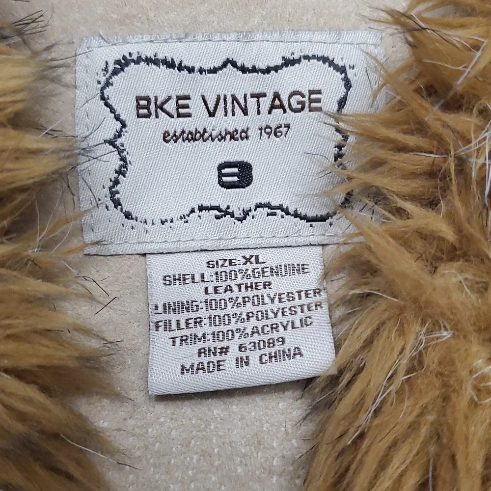 BKE Tan Leather Jacket with Brown Fur Trim - Picture 4 of 11